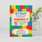 カラフル建物ブロック誕生日子供へ 招待状 (スタンド正面)