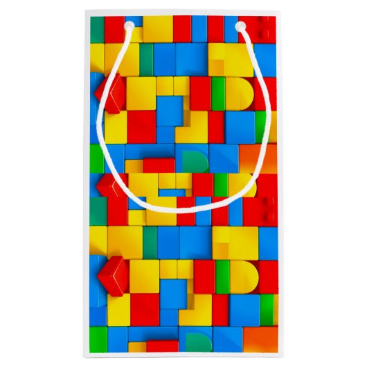 カラフル建物ブロック誕生日抱き枕 スモールペーパーバッグ (裏面)