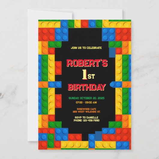 カラフル建物ブロック誕生日 招待状 (正面)