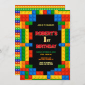 カラフル建物ブロック誕生日 招待状 (正面/裏面)