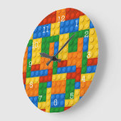 カラフル建物ブロック ラージ壁時計 (傾斜)