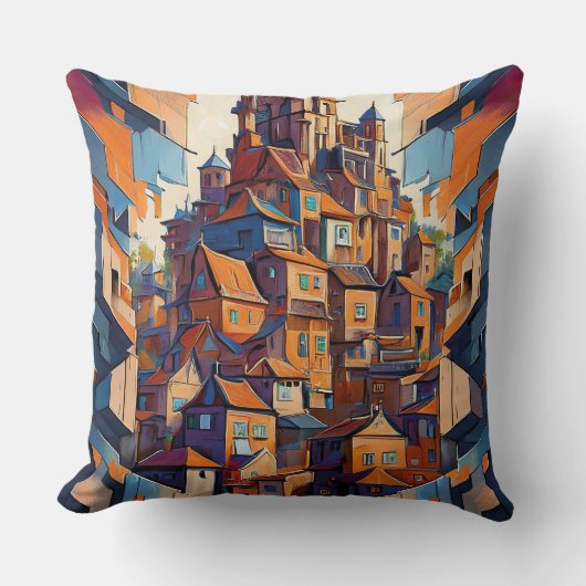 カラフル建物 クッション (正面)