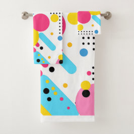 カラフル形よくはしゃぐ形とドットの背景 バスタオルセット