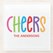 カラフル応援グパーソナライズされたラスコアスター ガラスコースター (正面)