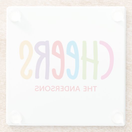 カラフル応援グパーソナライズされたラスコアスター ガラスコースター (裏面)