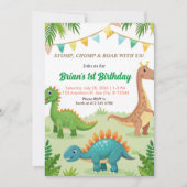 カラフル恐竜かわいい男の子の誕生日パーティー 招待状 (正面)