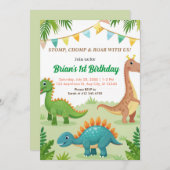 カラフル恐竜かわいい男の子の誕生日パーティー 招待状 (正面/裏面)