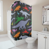 カラフル恐竜のパターン(黒) シャワーカーテン (インサイチュ)