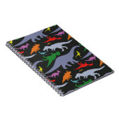 カラフル恐竜のパターン（黒） ノートブック (右側)