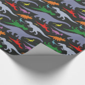 カラフル恐竜のパターン（黒） ラッピングペーパー (角)