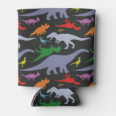 カラフル恐竜のパターン（黒） 缶クーラー (正面)