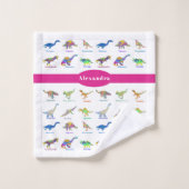 カラフル恐竜の名前はピンク バスタオルセット (ウォッシュタオル)