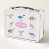 カラフル恐竜の名前はピンク メタルランチボックス (裏面)