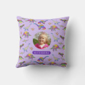 カラフル恐竜の女のパーソナライズされた子の写真と名前 クッション (裏面)