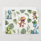 カラフル恐竜の緑ONE 1番目の誕生日 招待状 (裏面)