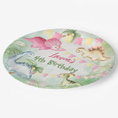 カラフル恐竜の誕生パーソナライズされた党名 ペーパープレート (アングル)