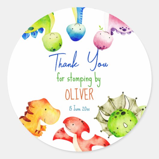 カラフル恐竜の誕生パーソナライズされた日 ラウンドシール (正面)