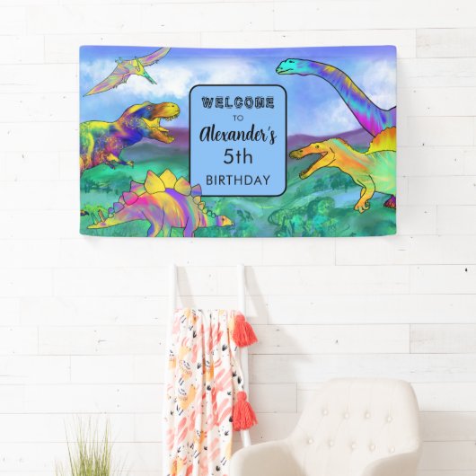 カラフル恐竜の誕生会パーソナライズされた 横断幕 (インサイチュ)