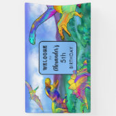 カラフル恐竜の誕生会パーソナライズされた 横断幕 (縦)