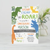 カラフル恐竜の誕生日パーティーへの招待 招待状 (スタンド正面)