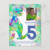 カラフル恐竜の誕生日パーティー予算 インビテーションポストカード (正面)