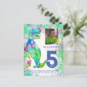 カラフル恐竜の誕生日パーティー予算 インビテーションポストカード (スタンド正面)