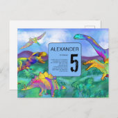 カラフル恐竜の誕生日パーティー インビテーションポストカード (正面/裏面)
