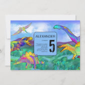 カラフル恐竜の誕生日パーティー 招待状 (正面)