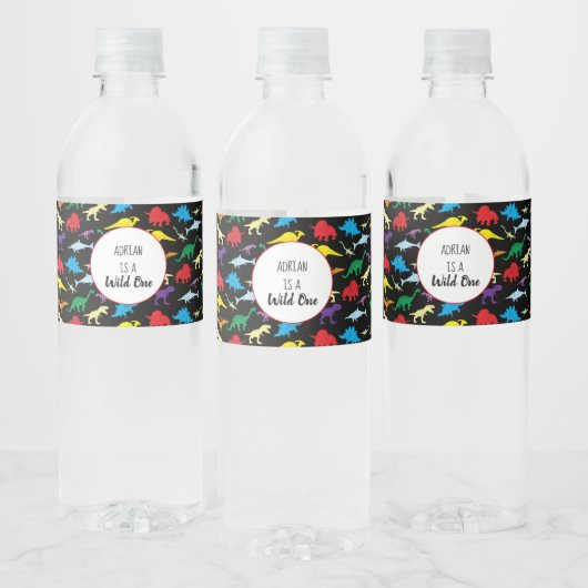カラフル恐竜ワイルドワン子供の誕生日パーティー ペットボトルラベル (ボトル)