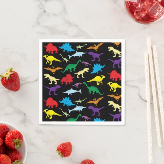カラフル恐竜水色子供の誕生日パーティー スタンダードカクテルナプキン (インサイチュ)