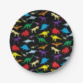カラフル恐竜水色子供の誕生日パーティー ペーパープレート (正面)
