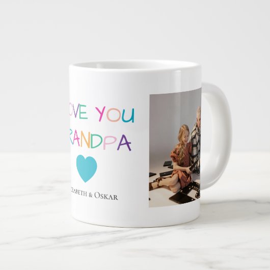 「カラフル愛するおじいちゃん」文字とカスタム写真 ジャンボコーヒーマグカップ (正面右)