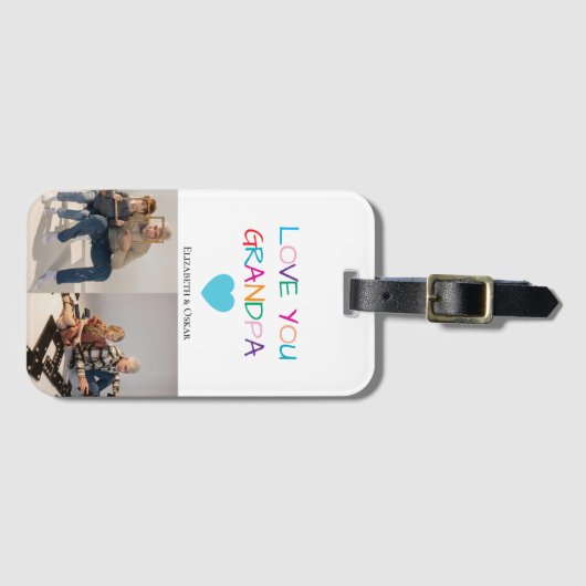 「カラフル愛するおじいちゃん」文字とカスタム写真 ラゲッジタグ (正面横)