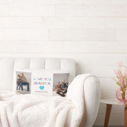 「カラフル愛するおじいちゃん」文字とカスタム写真 ランバークッション (ソファ)