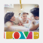 カラフル愛の平和の喜び陽気なクリスマスの写真 セラミックオーナメント (正面)