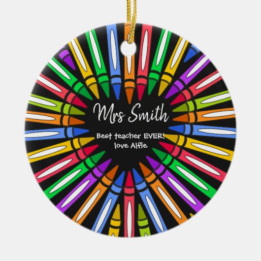 カラフル感謝してい先生ビッグハート セラミックオーナメント (正面)