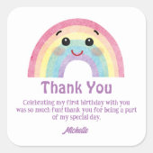 カラフル感謝してい可愛い虹君ガール1歳の誕生日 スクエアシール (正面)