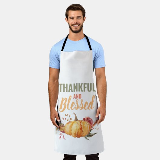 カラフル感謝と賛美はかぼちゃの贈り物 エプロン (着用した状態)