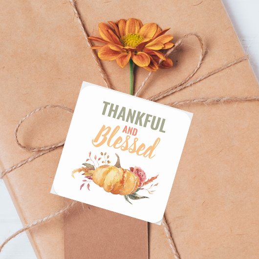 カラフル感謝と賛美はかぼちゃの贈り物 スクエアシール