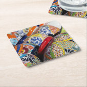 カラフル手伝統的色彩の鮮やか焼き スクエアペーパーコースター (アングル)