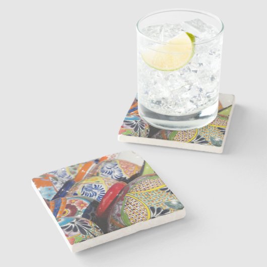 カラフル手伝統的色彩の鮮やか焼き ストーンコースター (横)