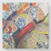 カラフル手伝統的色彩の鮮やか焼き ストーンコースター (正面)