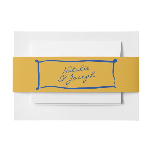 カラフル手書きレトロお洒落フレ結婚ーム 招待状ベリーバンド (正面例)