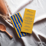 カラフル手書イタリアンパイ結婚プ メニュー<br><div class="desc">カラフルファンキーレトロモダンブルーとエ書ロメ。背中に黄色と青のピンストライプを描く。スイート全体と完璧でマッチ。の結婚ディナーメニュー。ボホテンプレート黄色の背景と青のタイポグラフィのシックなヴィンテージデザインを特徴とする。</div>