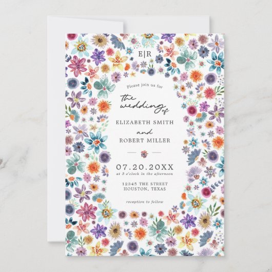 カラフル手野色彩の鮮やか花庭園の結婚式 招待状 (正面)
