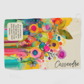 カラフル抽象芸術おもしろいフローラ ゴルフタオル (横)