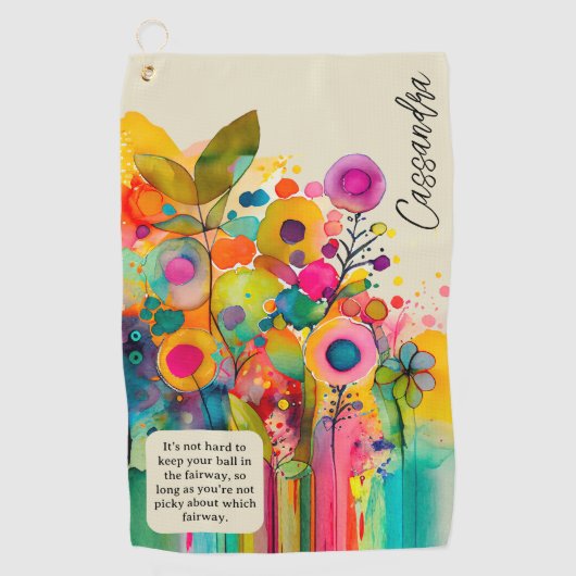 カラフル抽象芸術おもしろいフローラ ゴルフタオル (正面)