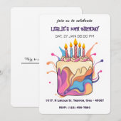 カラフル抽象芸術お誕生日ケーキ 招待状 (正面/裏面)
