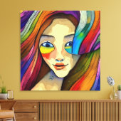 カラフル抽象芸術かわいらしガールアート キャンバスプリント (インサイチュ (リビング))