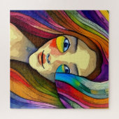 カラフル抽象芸術かわいらしガールアート ジグソーパズル (横)
